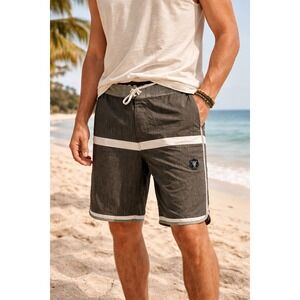 VISSLA Board Shorts Swim Trunks Stripe Unlined Drawstring Logo Gray White Men 38